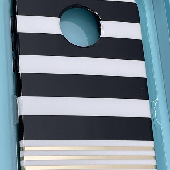 Kate Spade NY Hardshell Cell Phone Case Moto Z Droid Black White Gold Stripes - Picture 8 of 10